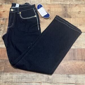 DG2 Diane Gilman | NEW Dark Wash White Stitch Stretch Straight Leg Jeans Sz 10 P